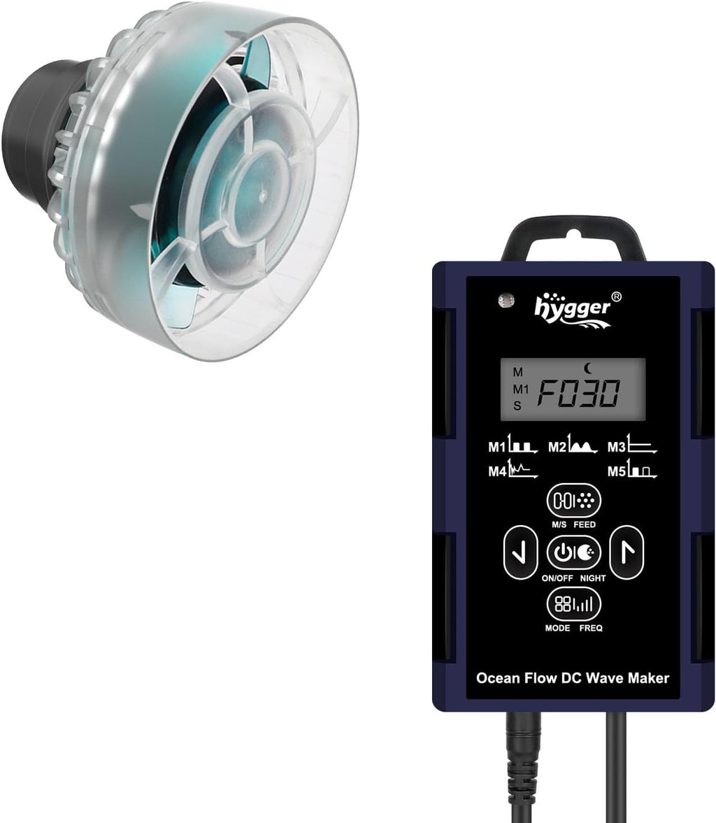 Hygger Mini Wave Maker front view showing transparent pump body and blue impeller blades