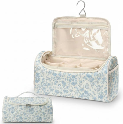 Pitrumo quilted travel case front view blue floral hair tool organizer bag