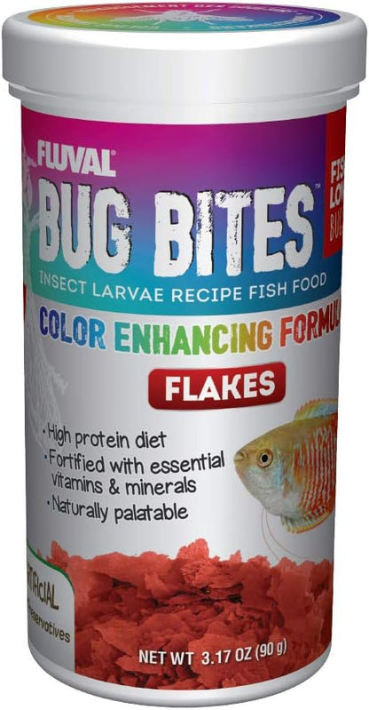 Fluval Bug Bites Color Enhancing Fish Food Flakes front view container