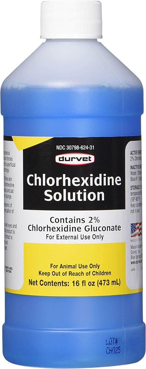 Three bottles of Durvet 2% Chlorhexidine antiseptic solution