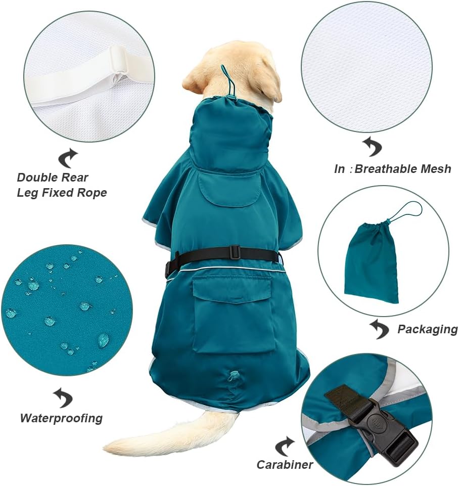Koogal blue dog raincoat with breathable inner mesh lining