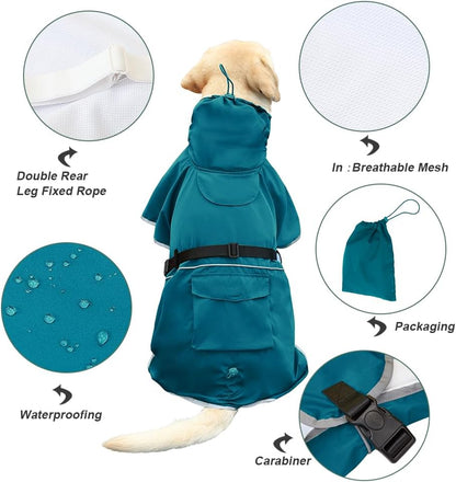 Koogal blue dog raincoat with breathable inner mesh lining