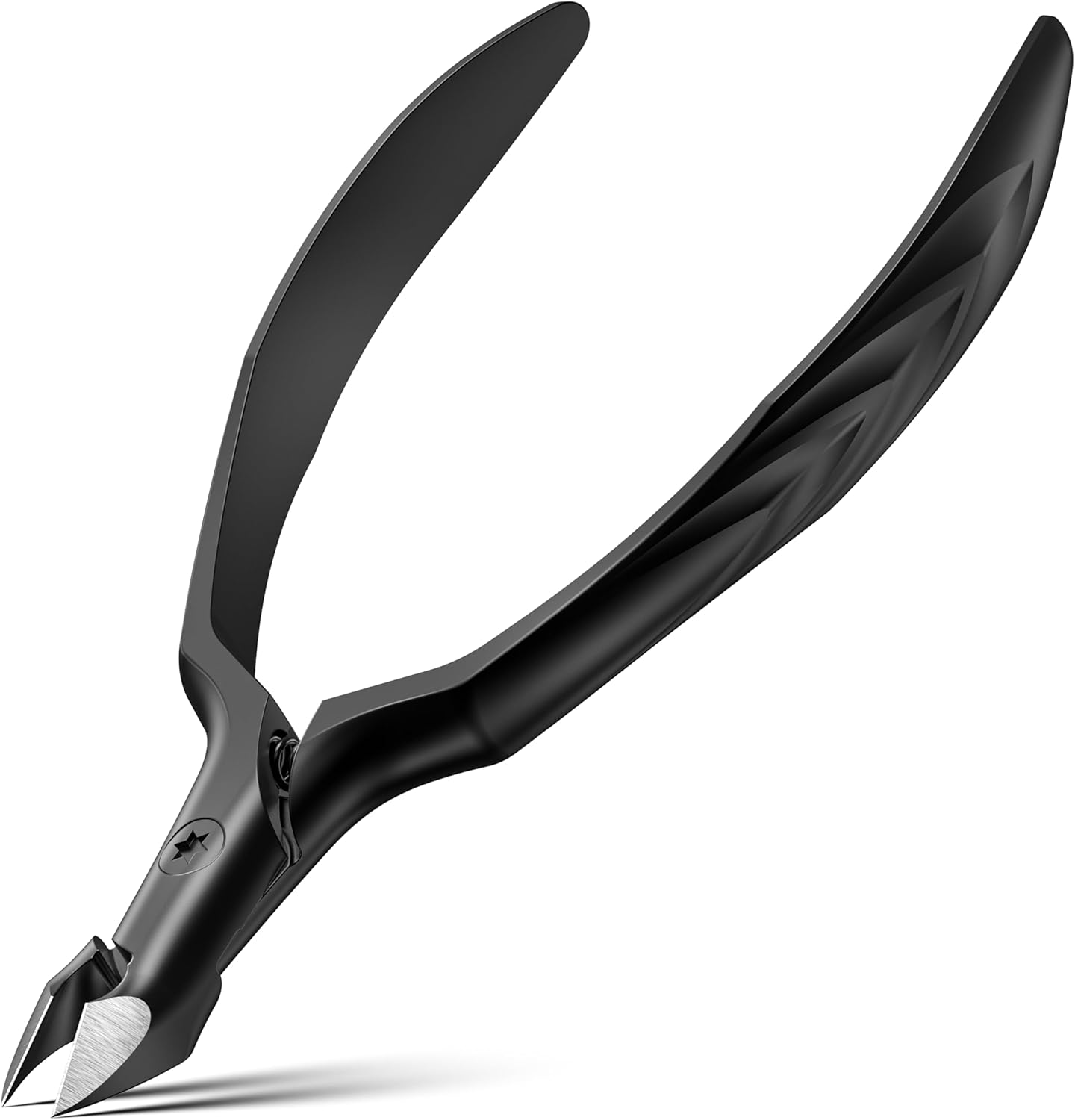 FERYES professional cuticle nipper front view showing dark black matte finish stainless steel body