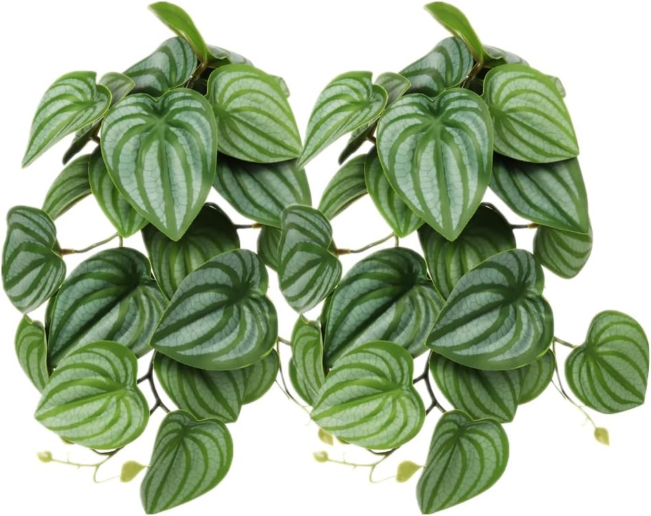 2Pack Reptile Fake Plants for Terrarium, Snake Tank Accessories, Habitat Decor Artificial Hanging Plants with Suction Cup - Fake Monstera - Image 11