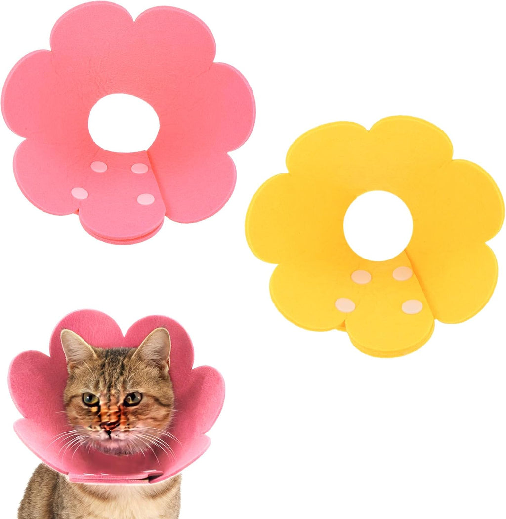 Felt Cat Recovery Collar, Cute Flower Cat Recovery Collar Adjustable Recovery Cones (2Pcs, M 8.7-9.8inch, Yellow/Pink) for Small Dogs Kittens Cats - Image 9
