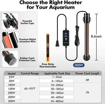 Side view of Orlushy fish tank heater showing suction cup mounts