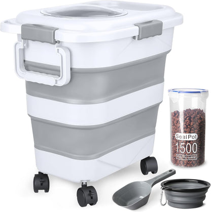Dog Food Storage Container23-25 lbs Airtight Collapsible Cat Food Storage Container with Attachable Wheels, Portable Handle, Dog Food Scoop for Dog Cat Bird Pet Dry Food Storage Bin Dark Grey - Image 9