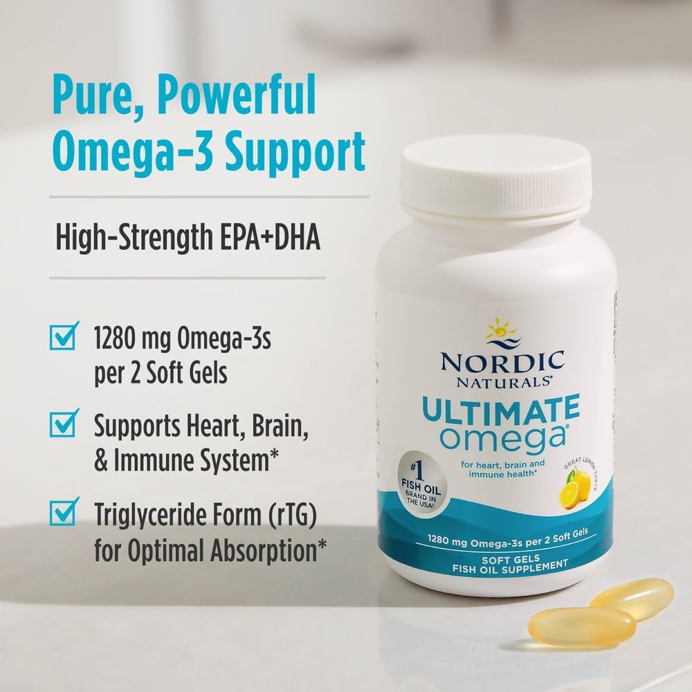 Nordic Naturals Ultimate Omega, Lemon Flavor - 60 Soft Gels - 1280 mg Omega-3 - High-Potency Fish Oil Supplement with EPA & DHA - Promotes Brain & Heart Health - Non-GMO - 30 Servings - Image 4