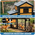 Chicken Coop with Wheels for 4-6 Chickens, Mobile Hen House with Run, Outdoor Chicken Coop, Ventilated Window, Easy-Clean Nesting Box, Weatherproof Asphalt Roof, 82.7" L x 25.6" W x 44.1" H, Brown - Image 6