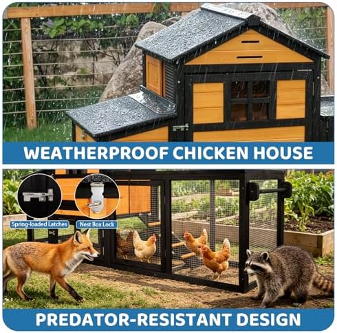 Chicken Coop with Wheels for 4-6 Chickens, Mobile Hen House with Run, Outdoor Chicken Coop, Ventilated Window, Easy-Clean Nesting Box, Weatherproof Asphalt Roof, 82.7" L x 25.6" W x 44.1" H, Brown - Image 6