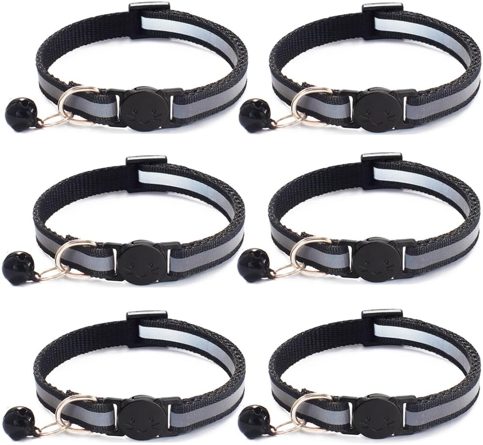 6 Pack Reflective Cat Collar with Bell, Breakaway and Safe Collars for Cats, Nylon, Pet Collar Mixed Colors Adjustable19-32cm - Image 10