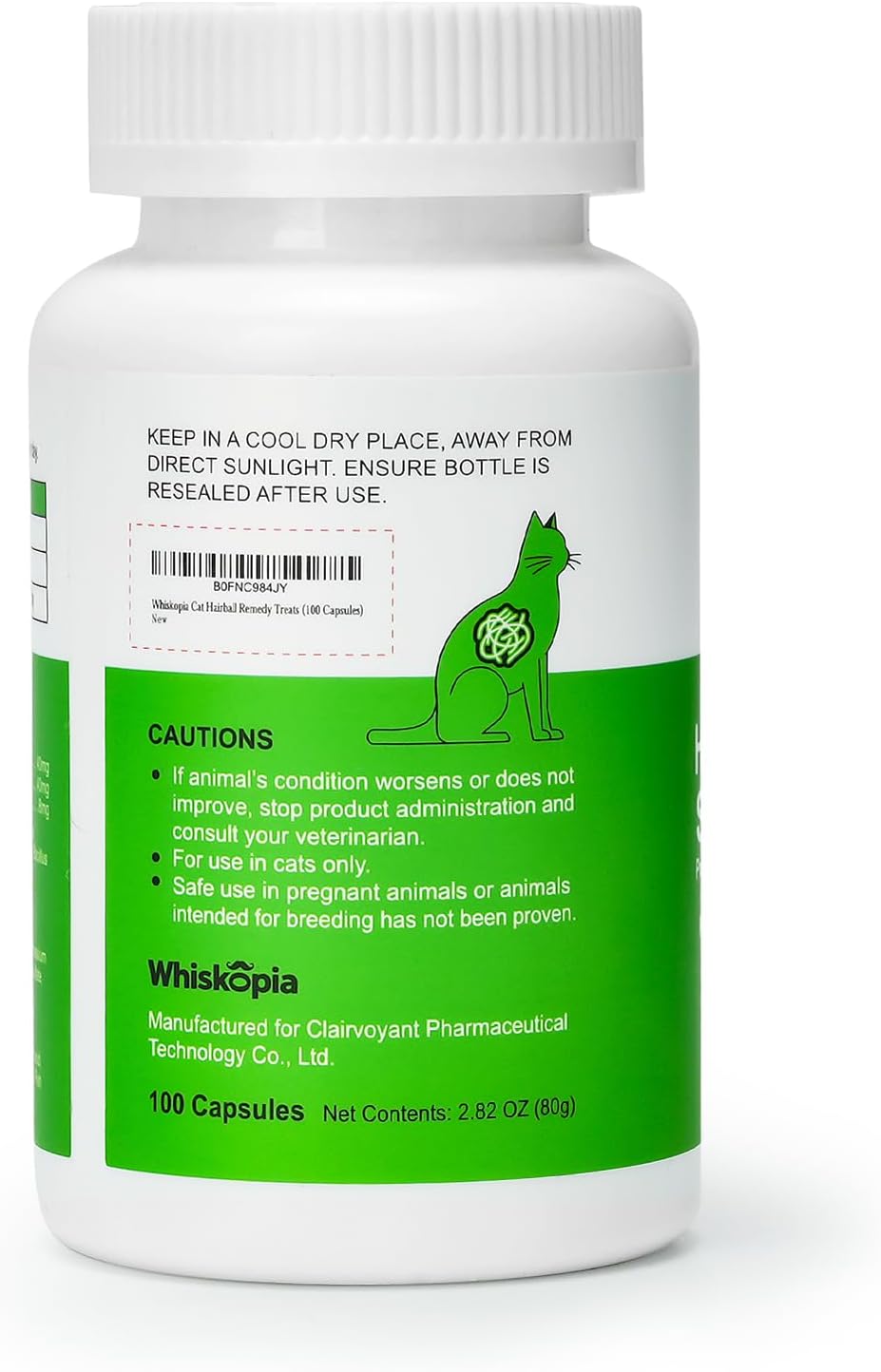 Whiskopia cat fiber supplement capsules showing how to pull apart and mix with wet food.