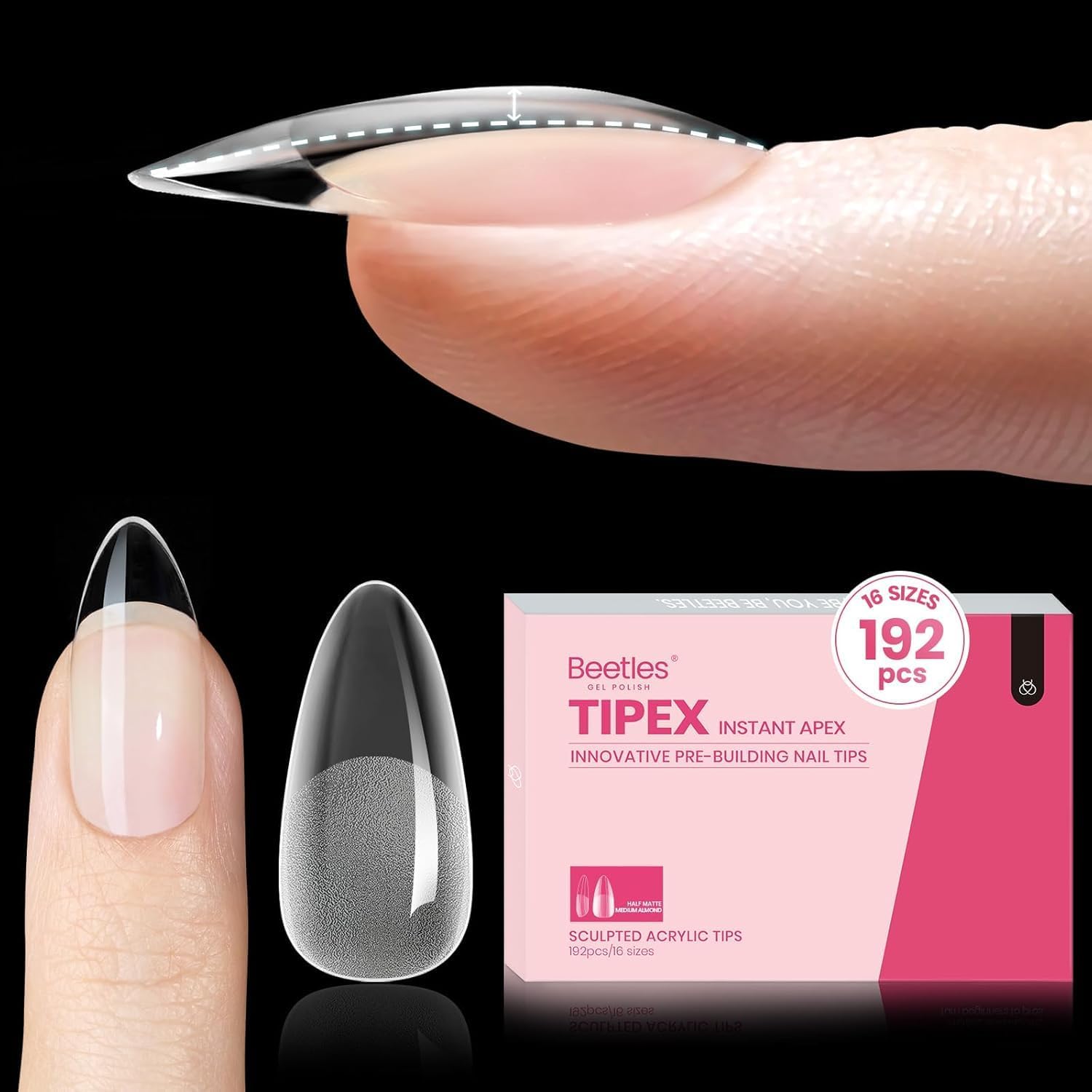 Beetles Tipex Instant Apex Nail Tips in almond medium shape for professional nail extensions