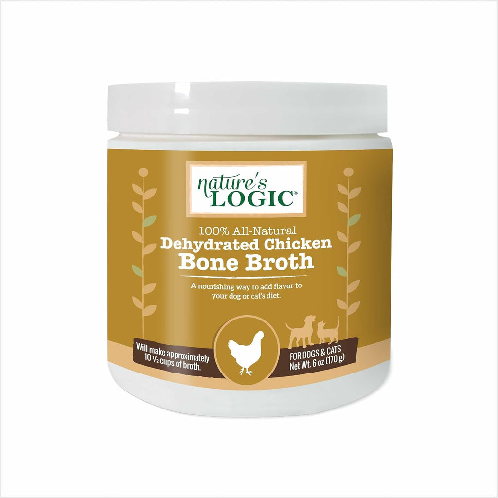 Natures Logic dehydrated chicken bone broth powder tub front view