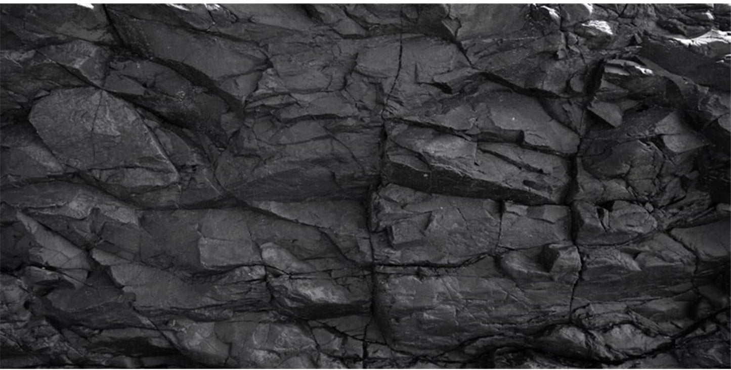 AWERT stone aquarium background front view displaying a realistic black rock texture for aquascaping.