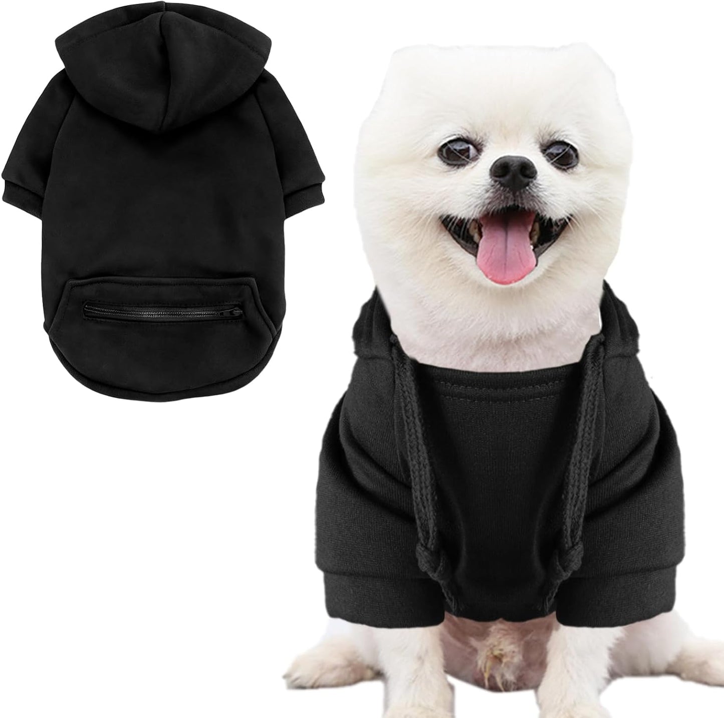 Jecikelon Dog Hoodies for Small Dogs with Zipper Pocket, Soft Fleece Puppy Clothes with Rope Hat, Warm Winter Outfits Cold Weather Coats, Cute Sweatshirt Chihuahua Costume (Small, Y02-Blue) - Image 10