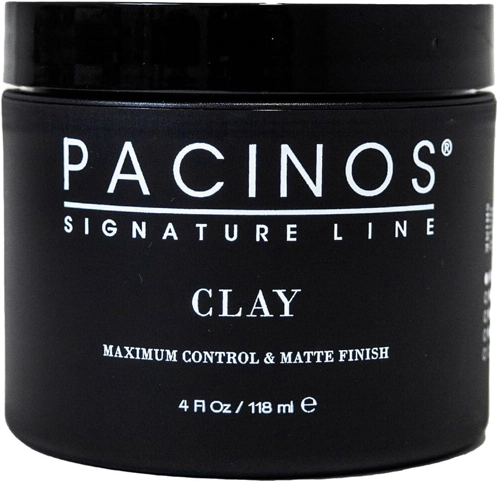 Pacinos Signature Line Clay Hair Paste 4 Ounce front view of container for professional matte finish hair styling