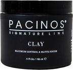 Pacinos Signature Line Clay Hair Paste 4 Ounce front view of container for professional matte finish hair styling