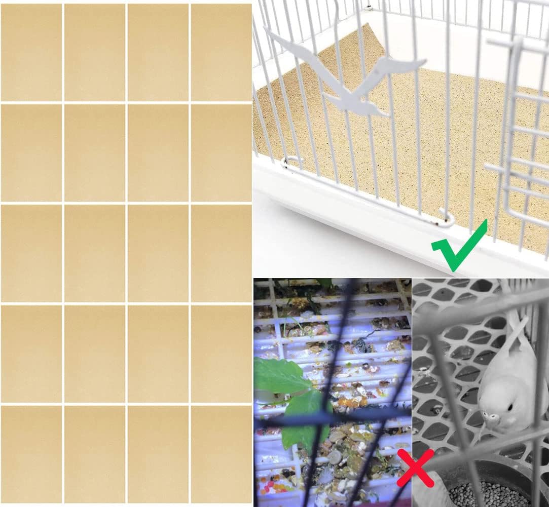 Gravel liner paper being cut to size for bird cage