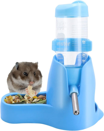 3 in 1 Hamster Hanging Water Bottle Pet Auto Dispenser with Base for Dwarf Hamster Mouse Rat Hedgehog (80ML, Blue) - Image 1