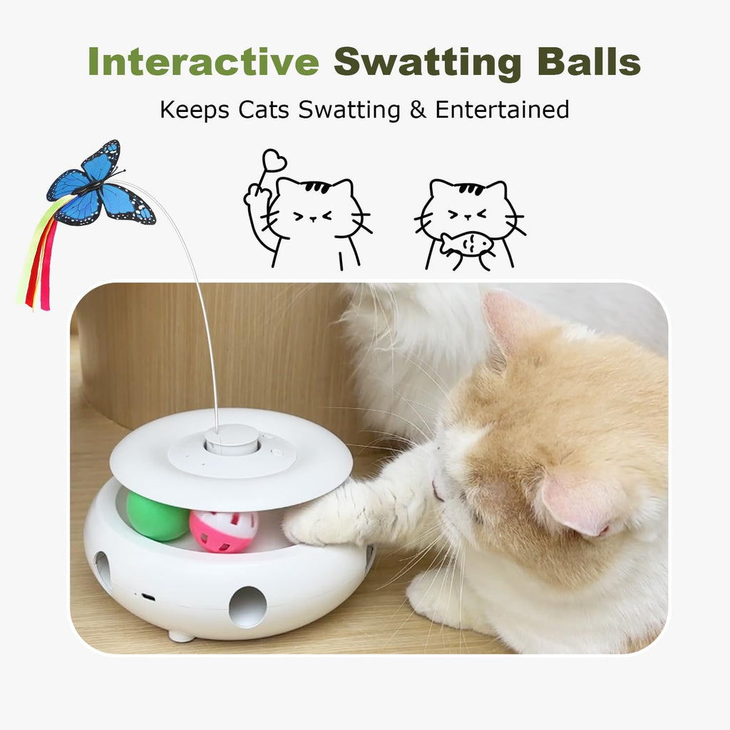 USB rechargeable pet toy base showing the charging port and durable ABS plastic construction.
