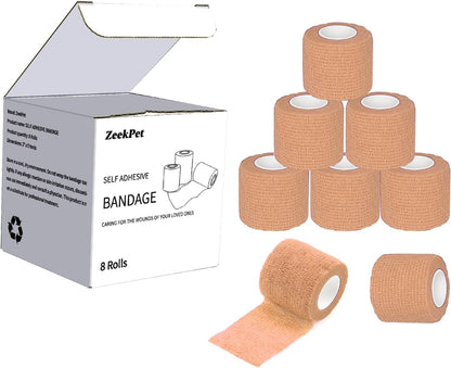 Flexible blue cohesive bandage on animal leg