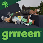 Eco friendly rPET recycled plastic cat toy showing the attached plush reusable water bottle feature