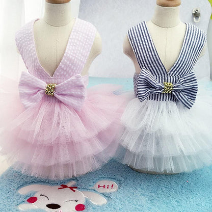 Dog Dresses, Fashion Pet Dog Clothes, Striped Mesh Puppy Dogs Princess Dresses (Pink, Small) - Image 9