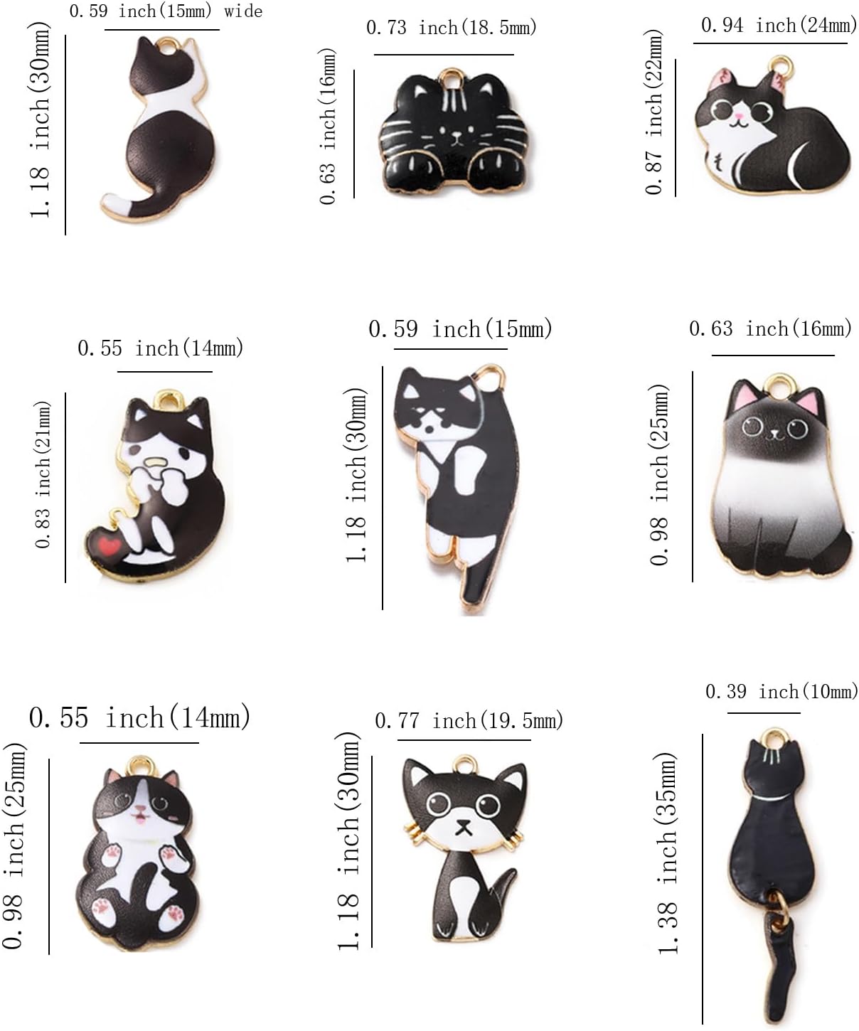 DIY gold tone back enamel cat pendants