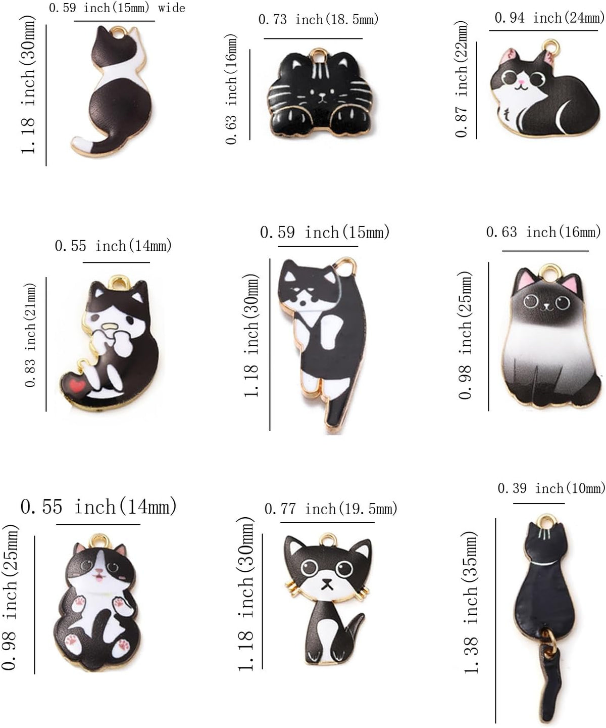 DIY gold tone back enamel cat pendants