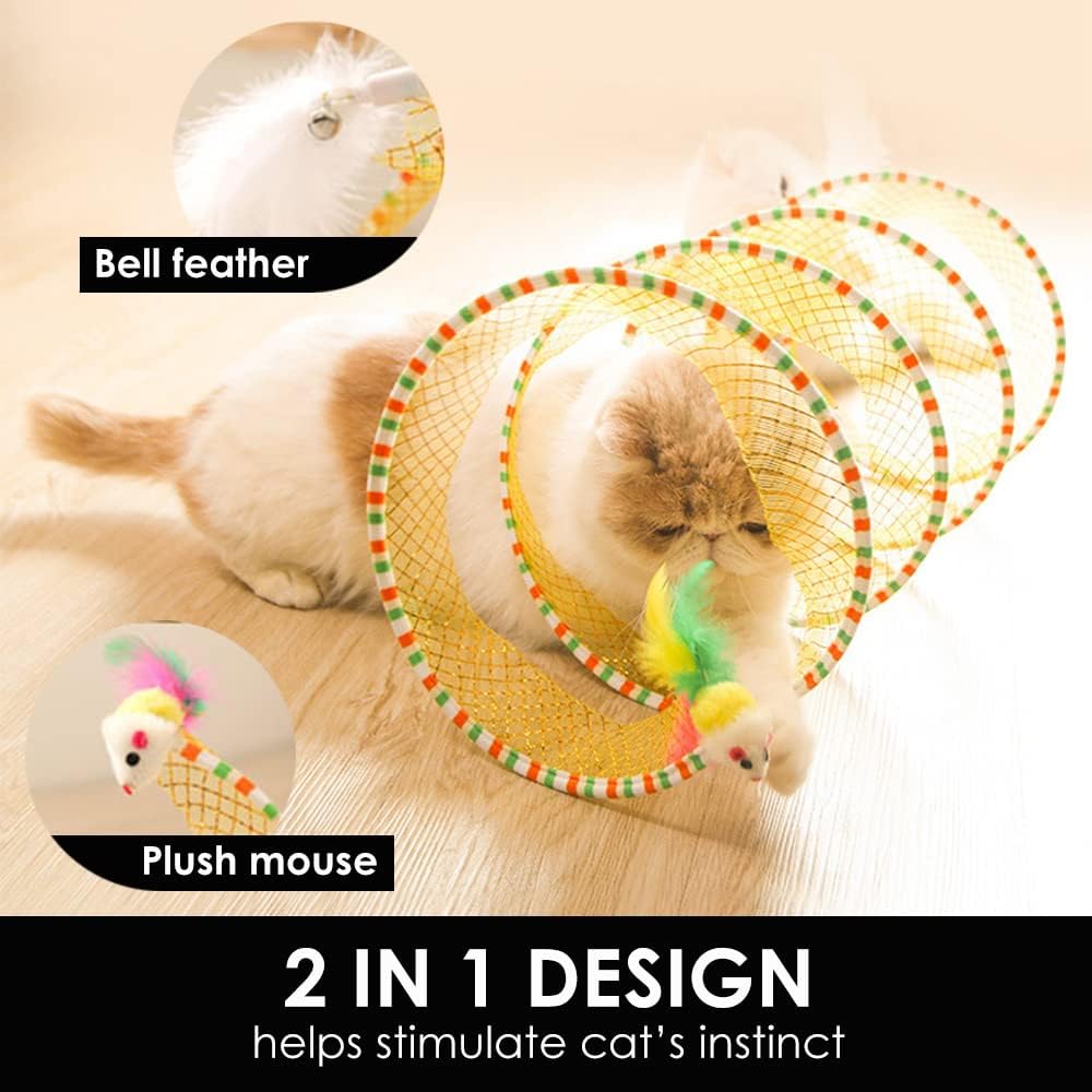 Self play kitten hunting tunnel with hanging bell attachment