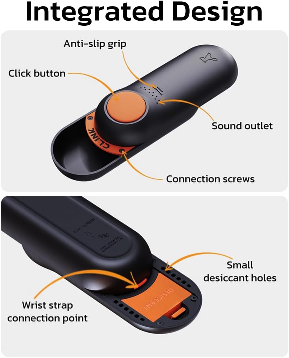 Clink Design authentic pet training clicker device demonstrating refilling process for small treats