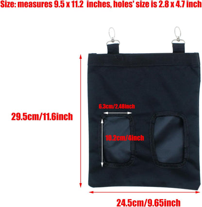 Rabbit Hay Feeder Bag Hanging Guinea Pig Hay Feeder with 2 Holes for Chinchilla Hamster Bunny Small Animal Pet Storage Pouch Black - Image 2