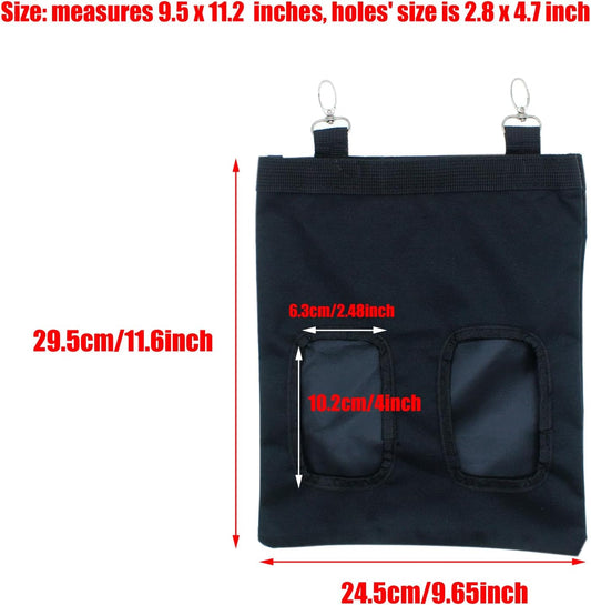 Rabbit Hay Feeder Bag Hanging Guinea Pig Hay Feeder with 2 Holes for Chinchilla Hamster Bunny Small Animal Pet Storage Pouch Black - Image 2