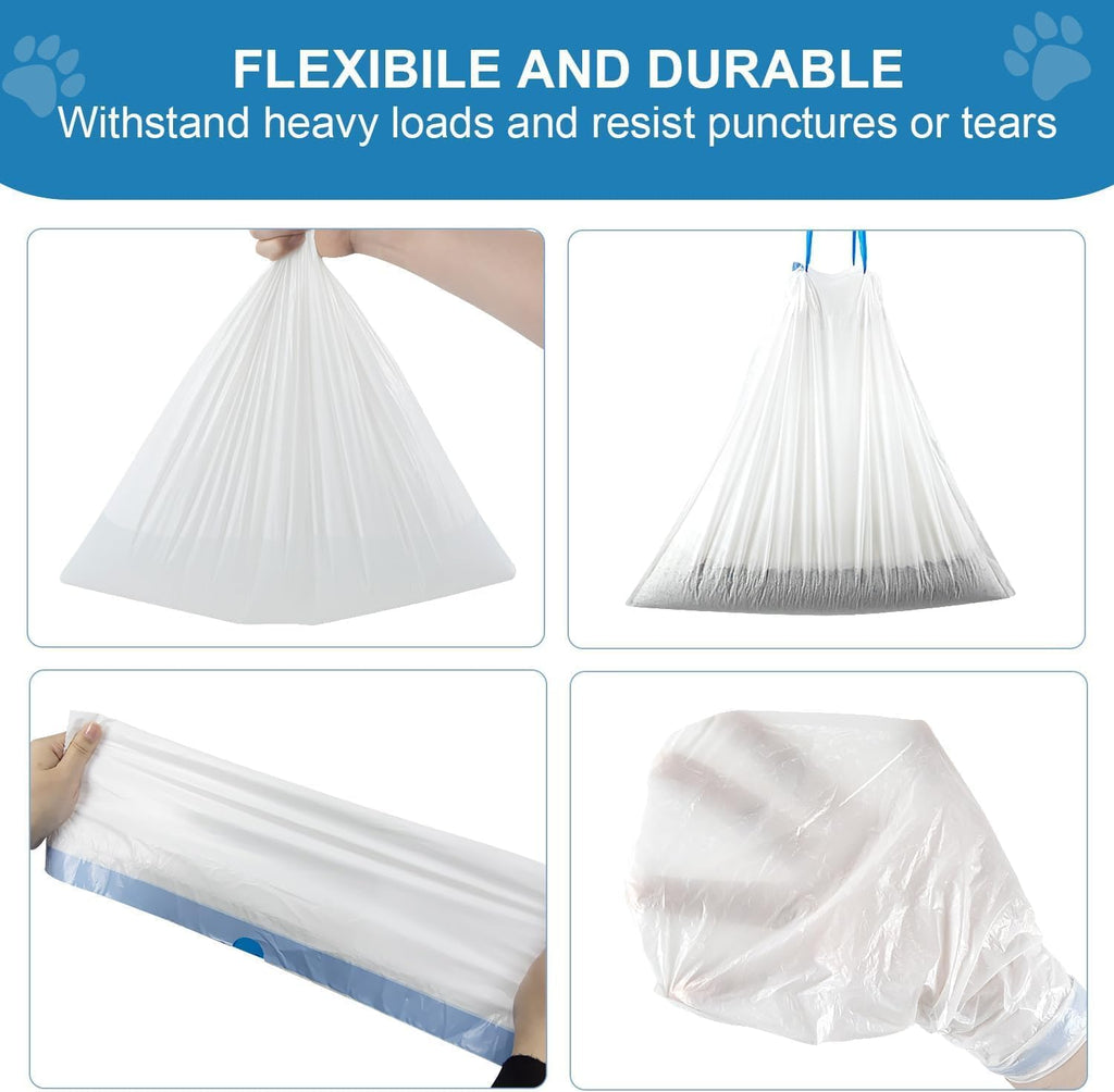 Odor trapping thick drawstring trash bags for smart cat litter boxes