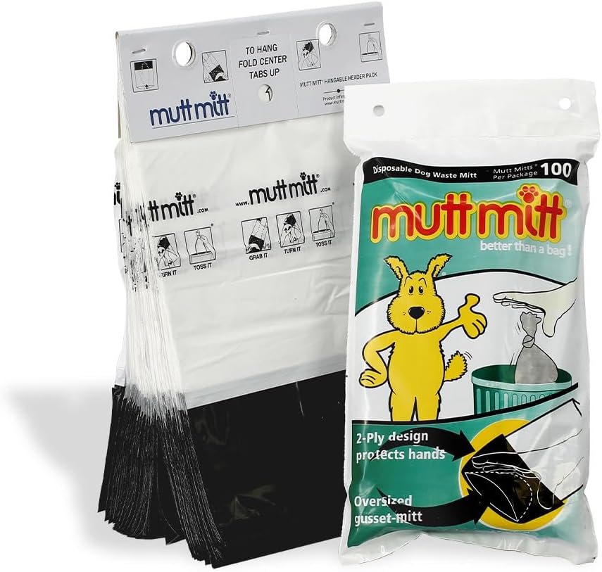 Mutt Mitt two ply dog waste bags front view hanging on station header pack