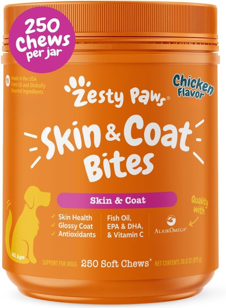 Zesty Paws Omega 3 Alaskan Fish Oil Chew Treats for Dogs - with AlaskOmega for EPA & DHA Fatty Acids - Hip & Joint Support + Skin & Coat Chicken Flavor (90 Soft Chews) - Image 10