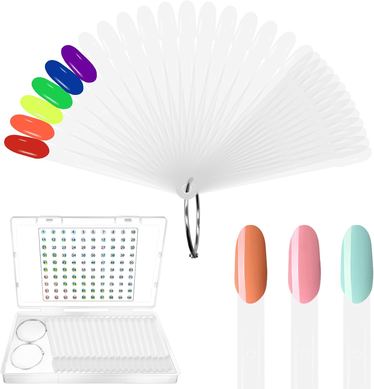 Laza 100 piece clear nail swatch sticks set with storage box