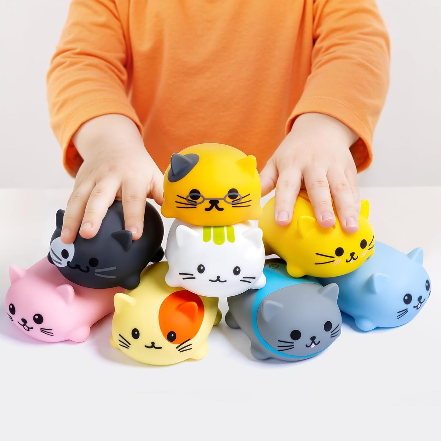 Ruko 1701 Musical Cats Piano Keyboards front view showing eight individual colorful interactive kitten toys.