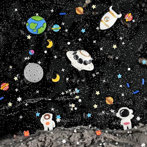 LAWOHO space themed non sticky black butter slime with astronaut charms and planetary mix ins