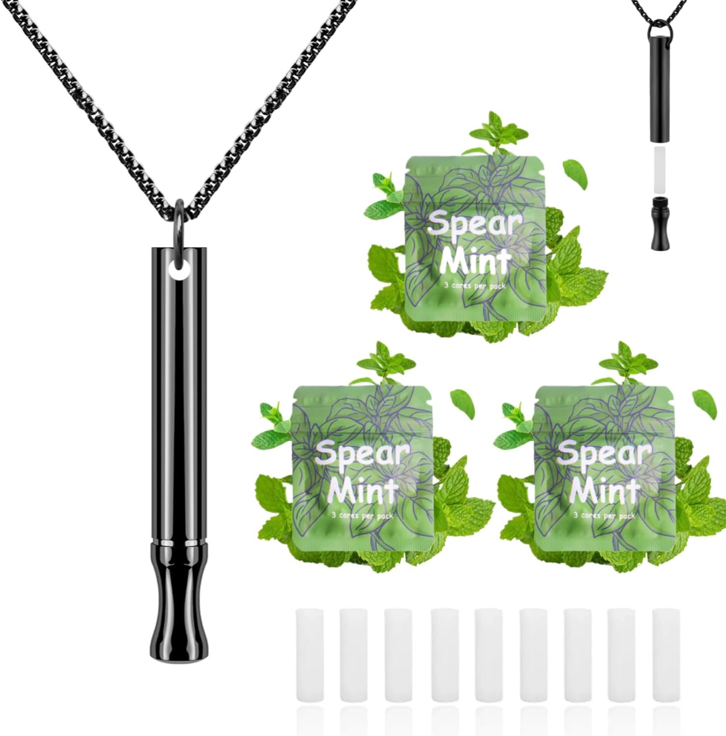 LAMKHOO breathing necklace front view black stainless steel stop smoking aid