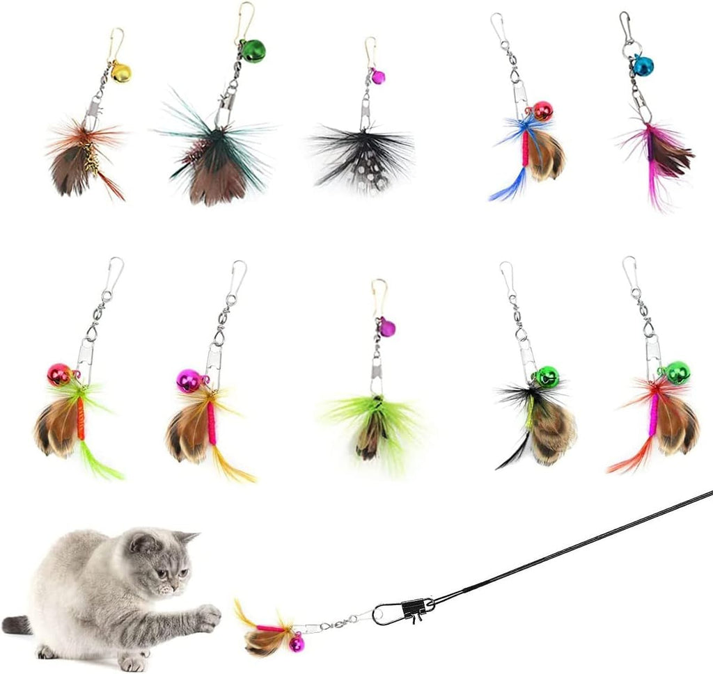 Cat Insect Feather Toys Replacement Cat Toy Wand Refills, 6 Pieces Natural Insect Cat Toy Feathers Refill, Interactive Cat Teaser Wand Attachments, with Bell - Image 11