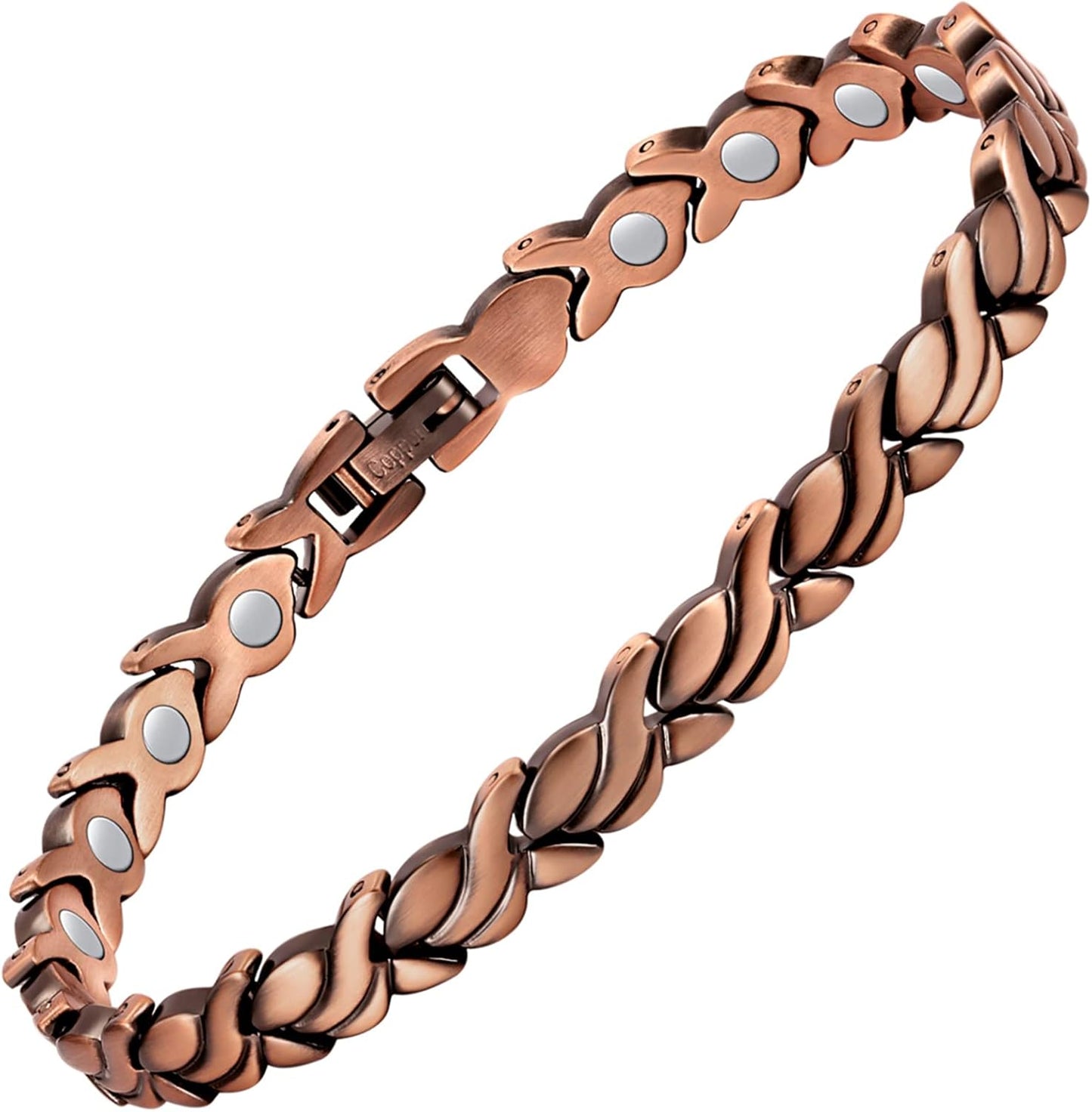 Feraco copper bracelet for women front view in rose gold fishtail design.