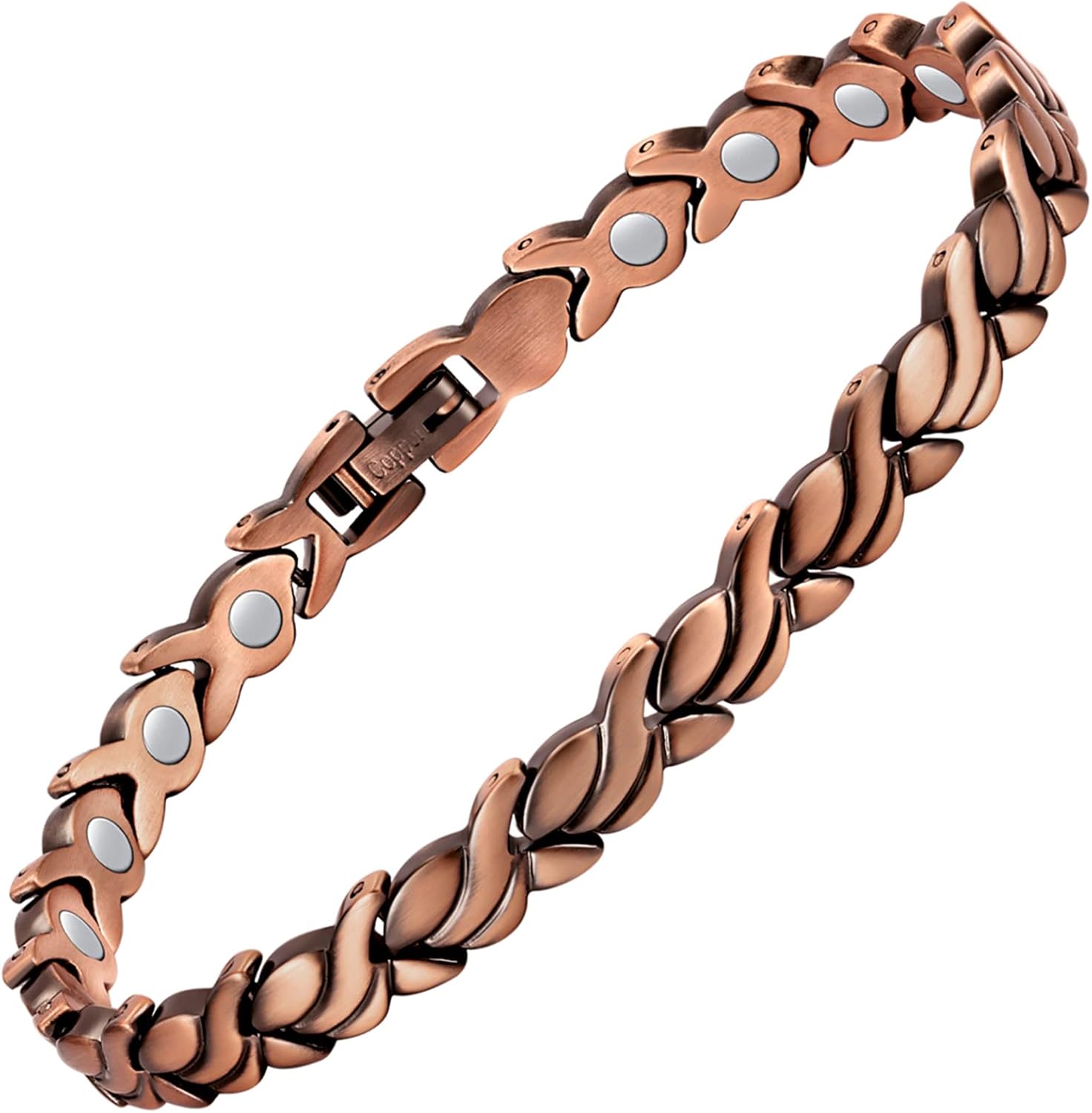 Feraco copper bracelet for women front view in rose gold fishtail design.