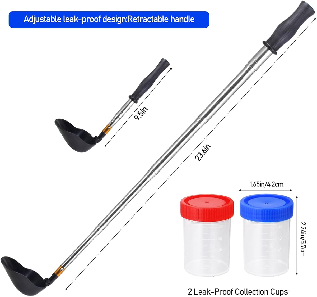 Adjustable pet pee stick catcher extended handle demonstration