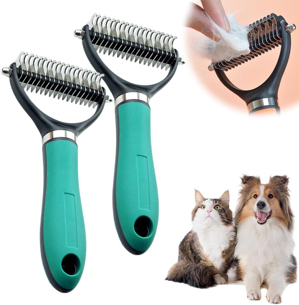 Double-Sided Self-Cleaning Pet Grooming Brush,2026 New Ergonomic Undercoat Rake,Gentle Detangler Brush for Long Thick Pet Hair,Professional Grooming Tool (Green-19Teeth/19Teeth) - Image 12