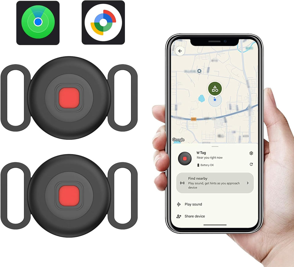 Hyphoon dog tracker tag two pack front view featuring black pet locator units inside grey silicone collar holders