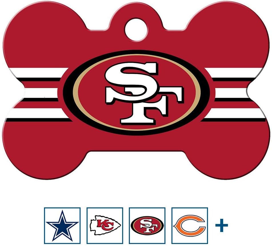 GoTags NFL football team pet apparel accessory close up on solid brass material.