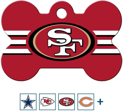 GoTags NFL football team pet apparel accessory close up on solid brass material.
