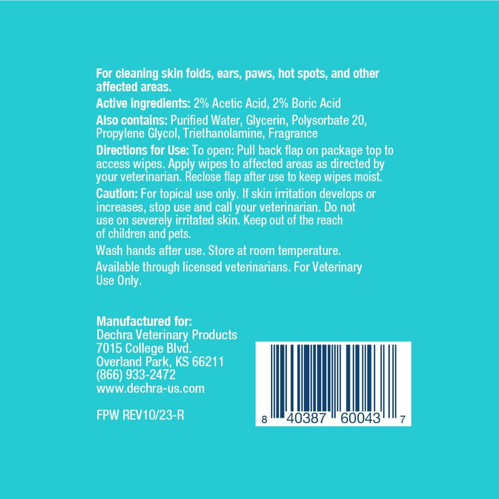 Close up of MalAcetic wet wipes for cleaning dog wrinkles and cat hot spots.